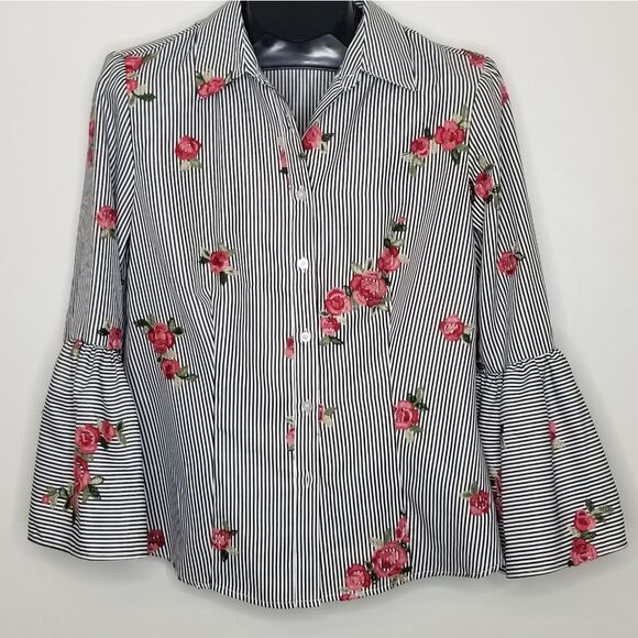 Calvin Klein Floral Embroidered  Button Up Blouse - Picture 1 of 14